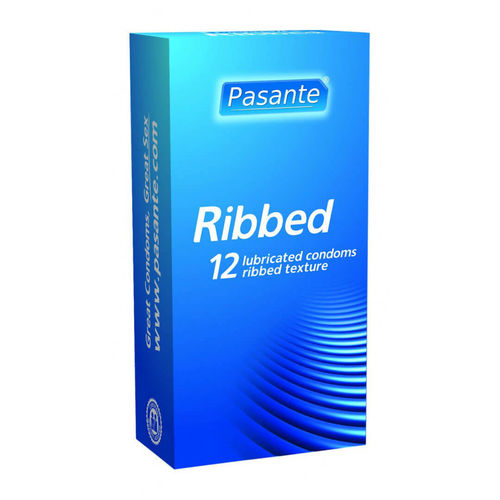 Pasante Ribbed Passion 12 kpl, juomutettu kondomi
