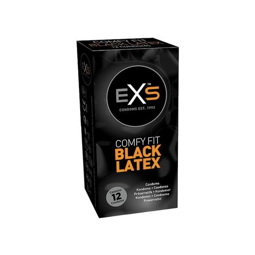 EXS Black Latex 12 kpl, anatomisesti muotoiltu musta kondomi