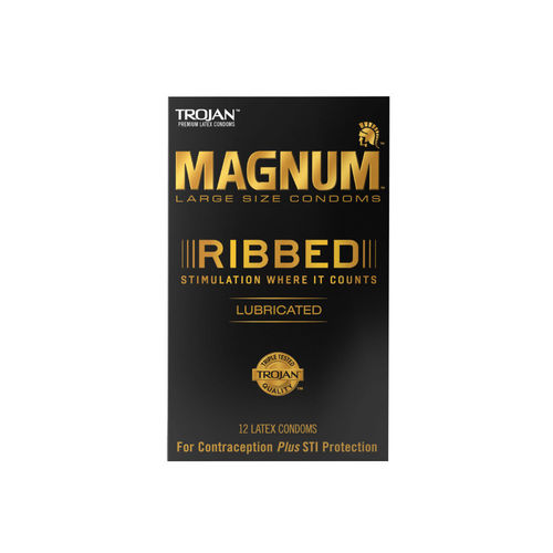 Trojan Magnum Ribbed 12 kpl, isompi juomutettu kondomi
